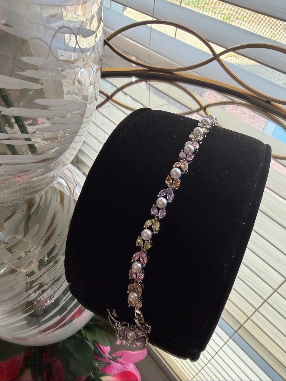 Elegant Multicolor Crystal & Pearl Bracelet